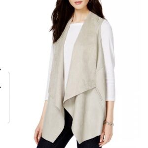 Joan Vass Vegan Faux Leather Draped Vest Size L
